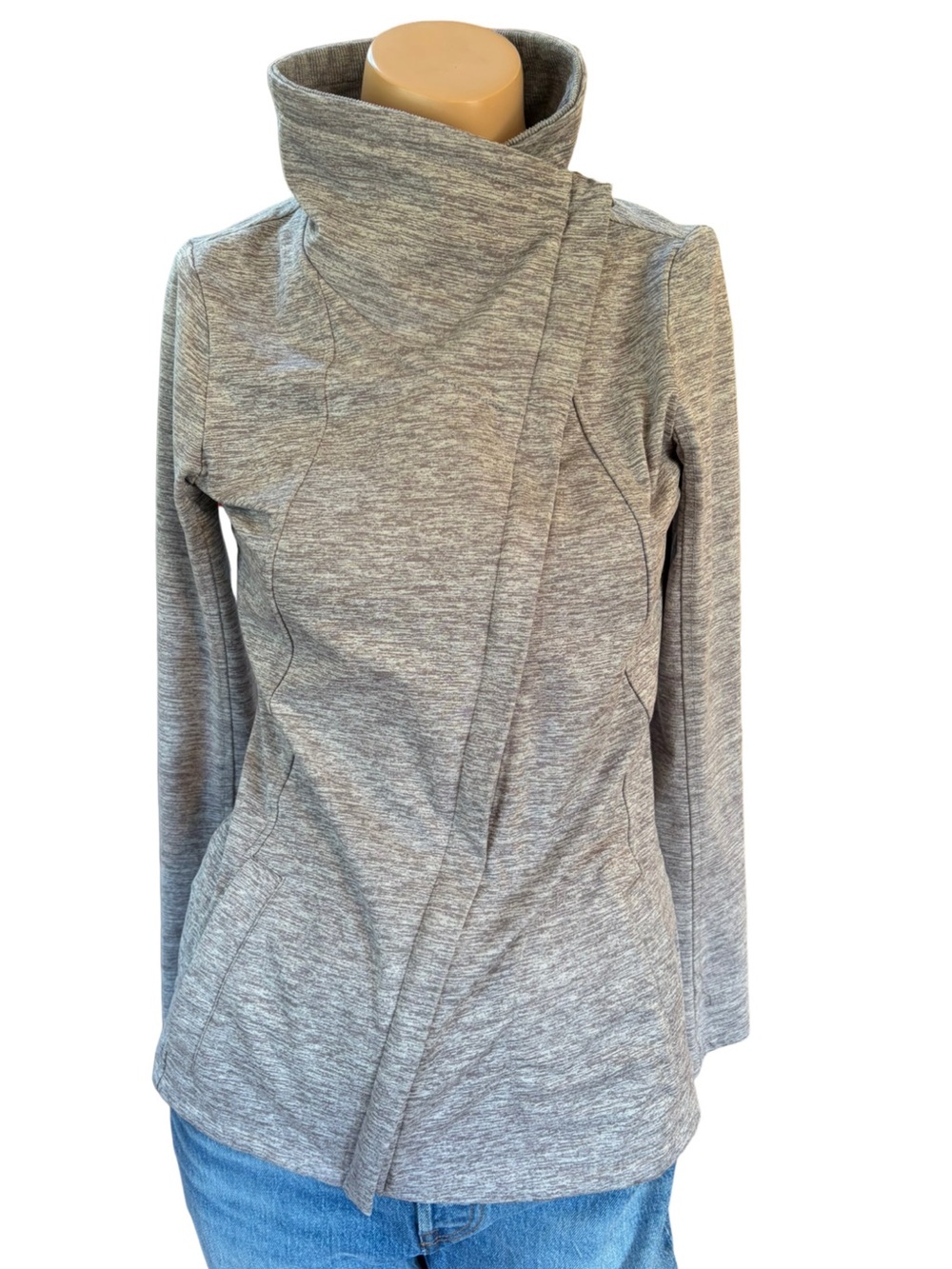 HYBA XS Heather Grey Asymmetrical Zip Funnel Neck Active Jacket